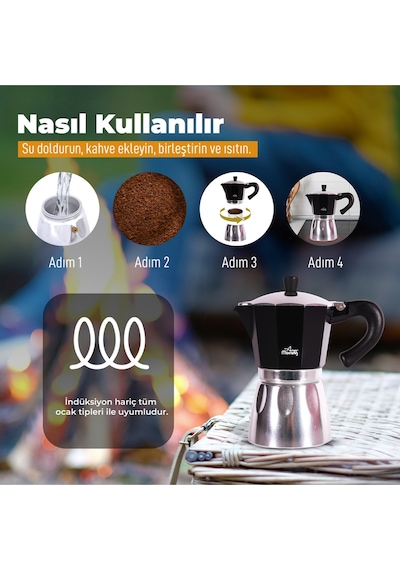 Any Morning Hes-6 Espresso Kahve Makinesi Alüminyum Moka Pot 240 Ml Siyah