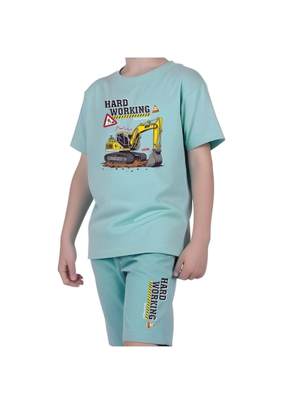 Fyk Kids Erkek Çocuk Tişört-şort Hard Working Baskılı Alt-üst Takım Mint Yeşil