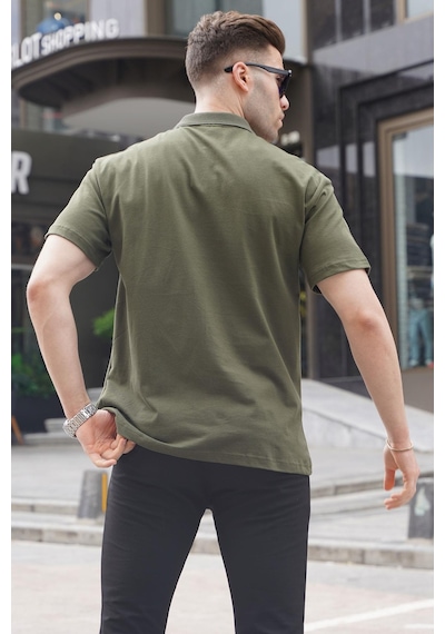 Madmext Haki Yeşili Polo Yaka Basic Erkek Tişört 6126-haki Yeşili Haki Yeşili