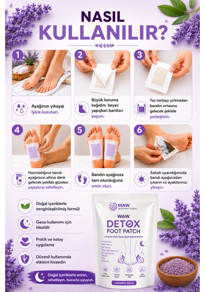 Waw Detox Foot Patch 10 Adet Lavanta Özlü Gece Ayak Bakım Bandı