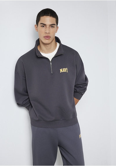Mavi - Mavi Logo Baskılı Yarı Fermuarlı Antrasit Sweatshirt 0s10208-70101 Antrasit