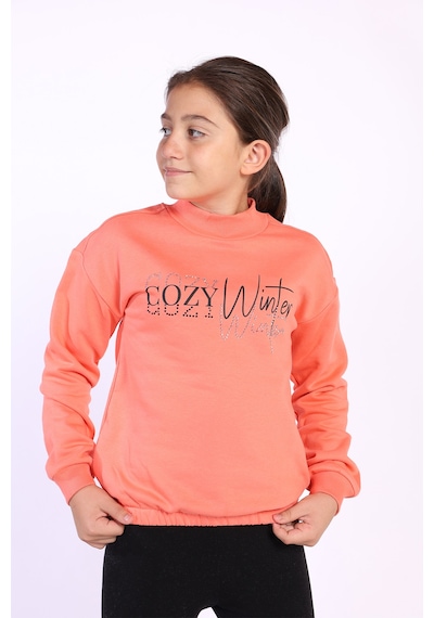 Toontoy Kız Çocuk Balıkçı Yaka İçi Pamuklu Sweatshirt Somon