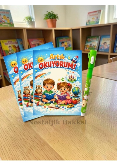 20 Set Yeni Okumayı Öğrenen Öğrencilere Hediye Artık Okuyorum Yazılı 1. Sınıf Hatırası Ayıcık Desenli Görünmez Kalem Tebrik Kartı Hediyeli