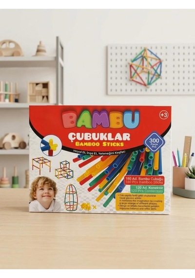 Bambu Çubuklar 300 Parça Eğitici Yapım Seti - Zeka Geliştirici İnşa Blokları Oyuncak