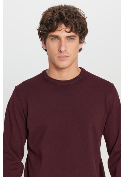AC&Co / Altınyıldız Classics Erkek Bordo Pamuklu Standart Fit Normal Kesim Bisiklet Yaka Triko Kazak Bordo