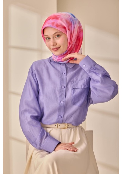 Silk Home Olinda İpek Eşarp 47004-23 Pudra, Mavi, Mor, Narçiçeği