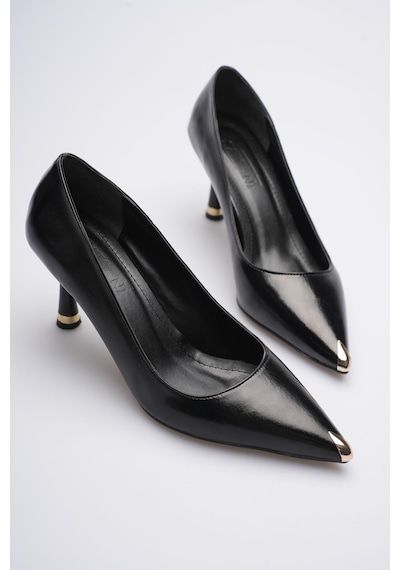 Esatsani Siyah Deri Sivri Burun 8 Cm Topuklu Gold Burunluk Detaylı More Stiletto Kadın Ayakkabı Siyah Deri Esatsani Siyah Deri Sivri Burun 8 Cm Topuklu Gold Burunluk Detaylı More Stiletto Kadın Ayakkabı Siyah Deri