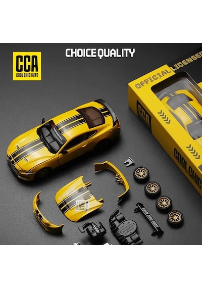 1 Kutu 1:42 Ford Mustang Gt 2018 Sarı Araba Modeli Modifiye Edilebilir, Kapıları Açılabilir, Aksesua
