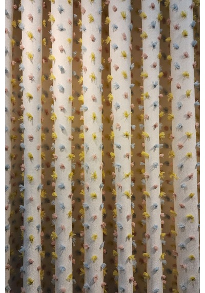 Pastel Püsküllü Fon Perde Krem Renk - Modern Ve Neşeli Tasarım Krem
