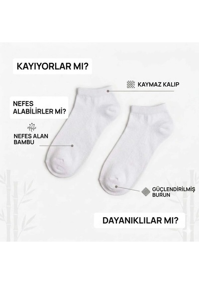 DS Wak Kadın Bambu Patik Çorap 12'li Nefes Alan Nem Emici Yumuşak, Siyah Beyaz Gri