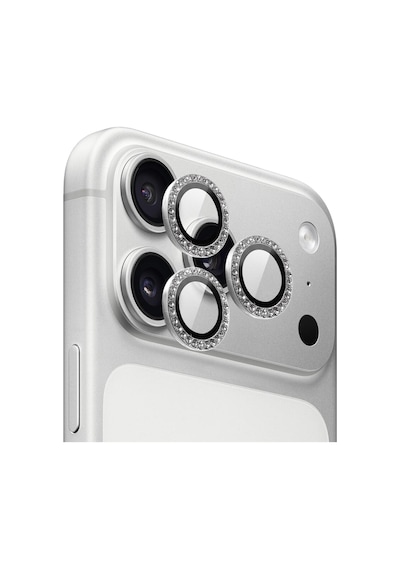 Apple iPhone Uyumlu 17 Pro / Apple iPhone Uyumlu 17 Pro Max İçin Ipg Prolens Kamera Lens Koruyucu Elmas Taş Çerçeveli, Kırılmaz Cam Gümüş