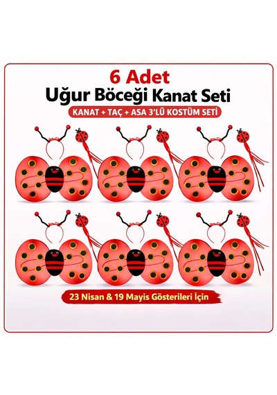 6&amp 39 Lı - 158 - Uğur Böceği Kostüm Seti At - Csmo-tex - Taç Asa