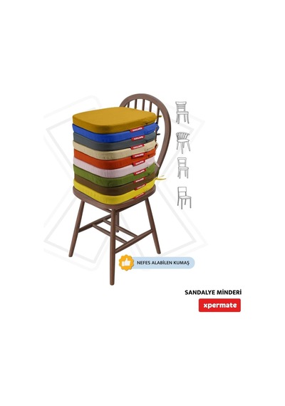 2'li Sandalye Minderi Seti Oval 42x42x5 Cm Standart Fit, Fermuarlı Yıkanabilir Kılıf, Bağcıklı Kaymaz, Leke Tutmaz Oturma Minderi Kiremit Pembe Çok Renkli