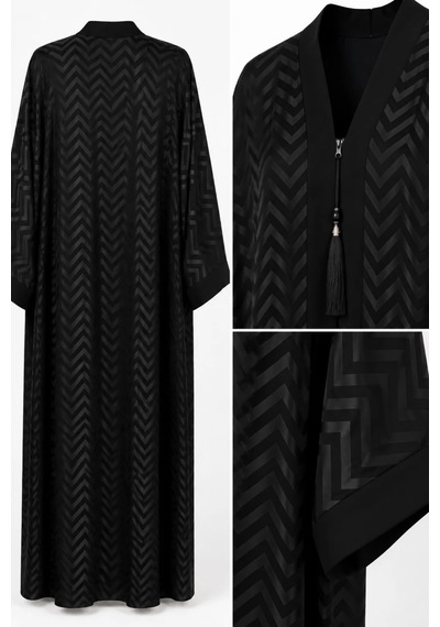 Nazzain Dubai İpeği Özel Zigzak Baskı Abaya Çok Renkli