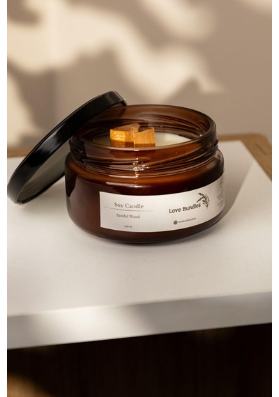 El Yapımı Sandal Ağacı Kokulu %100 Soya Wax Mumu 230ml-3181