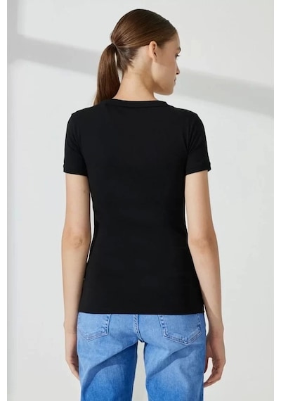 Guess Kadın Üçgen Logolu Siyah T-shirt Siyah