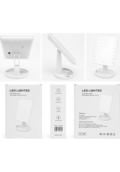 Led Işıklı Makyaj Aynası, Dokunmatik Sensörlü, Type-c Şarj Kablolu, Ayarlanabilir, 16 Led, Beyaz, Kare Tasarım Genel