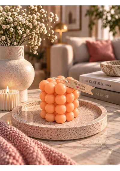 Mumelia Bubble Küre - Doğal Soya Blok Dekoratif Mum - Turuncu
