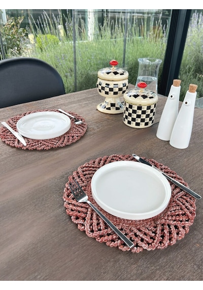 2'li Set Hasır Görünümlü Amerikan Servis-leke Tutmaz Bordo 33 Cm Bordo