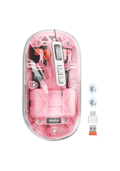 Btm005 Saydam Ofis Mouse 2.4g Kablosuz + Çift Bluetooth Sessiz Tıklama 2400 Dpı Pembe