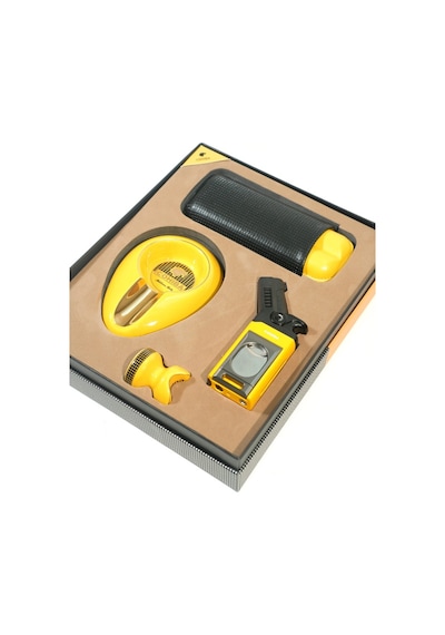 Cohiba Tek Torch Masa Tipi Çakmak Küllük Sehpa Kılıf Sarı Dörtlü Puro Seti Tr9859