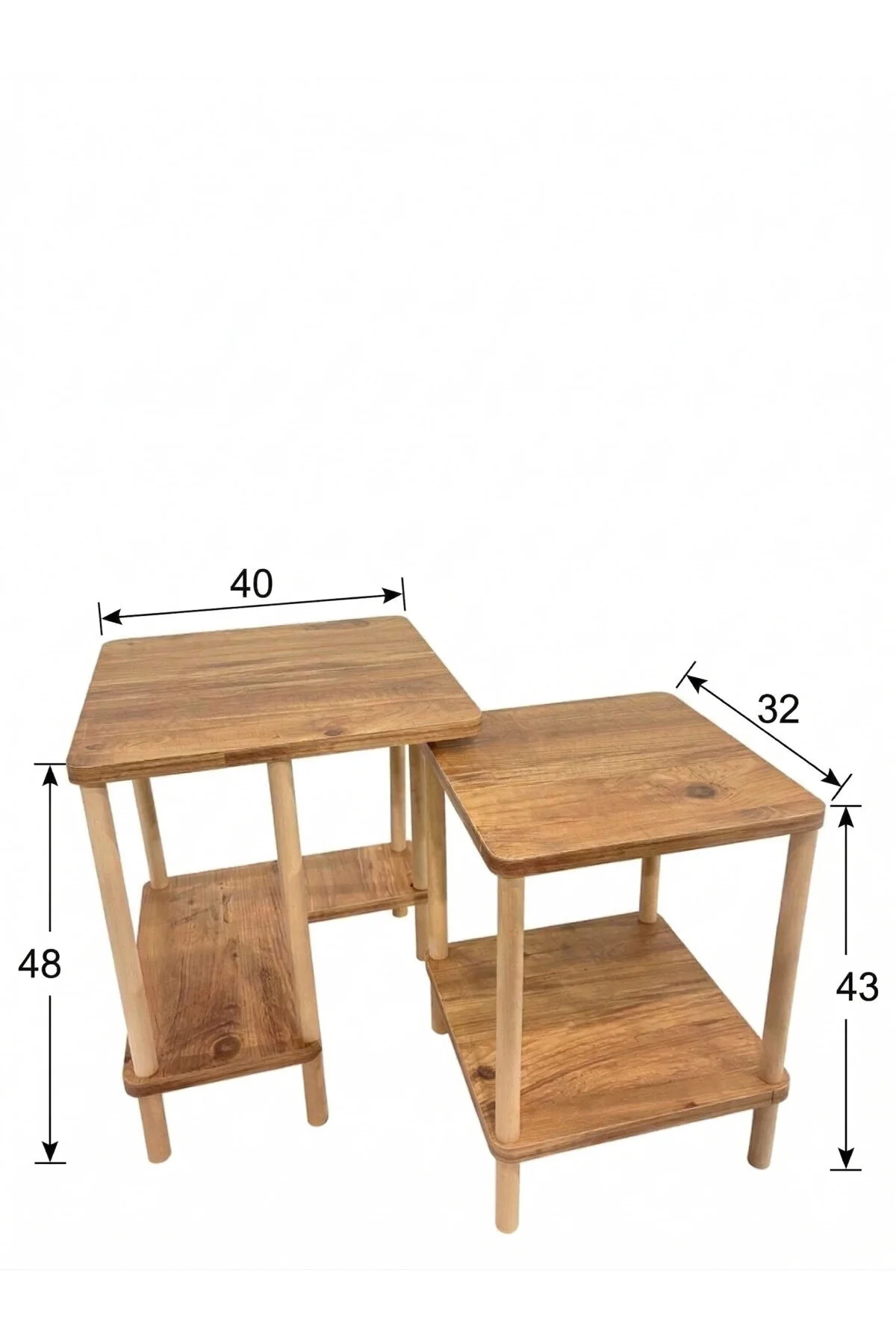 Modern Minimal Tasarım Yan Sehpa Dekoratif Ahşap Zigon Sehpa 2li Set 40 50cm Atlantik Çam