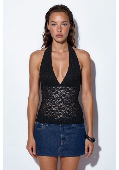 Hiccup Busem Kadın Payetli Halter Crop Bluz Siyah