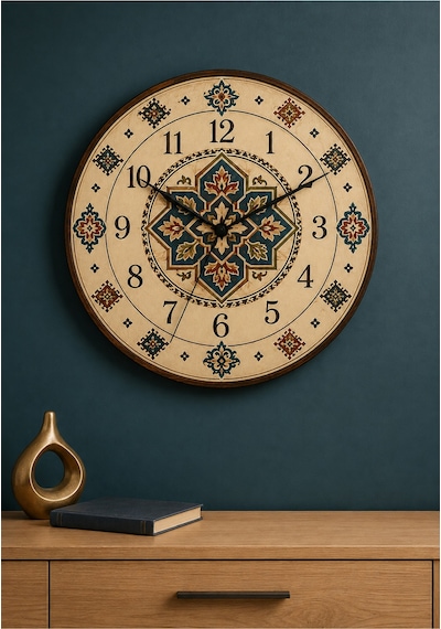 AA Shop Anadolu Motifli Baskılı Duvar Saati Etnik Kilim Desenli Sessiz Dekoratif Baskılı Ahşap Saat 804 Çoklu Renkli