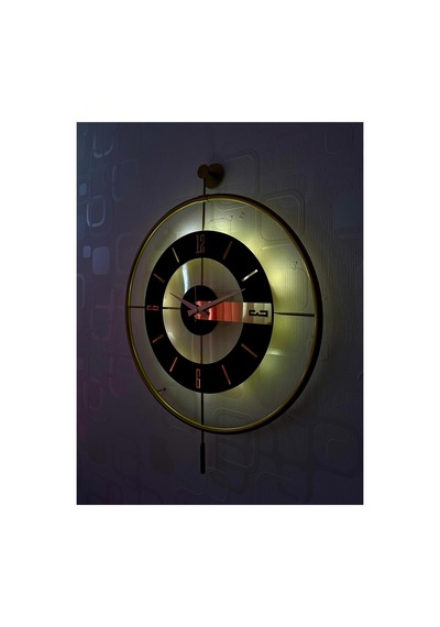 Pey Aksesuar Metal Camlı Duvar Saati 60x80 Cm Büyük Boy Işıklı Gerçek Cam M63-gold-şeffaf-siyah-gold M63-gold-şeffaf-siyah-gold