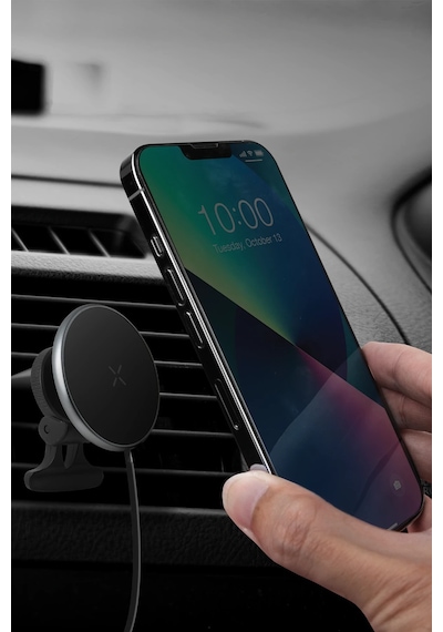 Magdrive 2in1 Izgara Klipsli Ve Vantuzlu 15w Kablosuz Şarjlı Manyetik Magsafe Araç Tutucu - Siyah Siyah