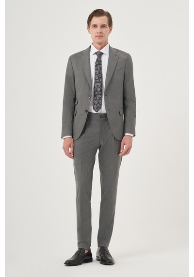 Morven Erkek Füme Poliviskon Trend Çizgili Slim Fit Mono Yaka Çift Kapak Cepli Takım Elbise 26mc001003050 Füme