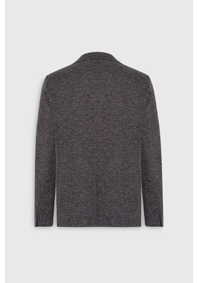 AC&Co / Altınyıldız Classics Erkek Sıyah Slim Fit Dar Kesim Mono Yaka Armürlü Torba Cepli Ceket Siyah
