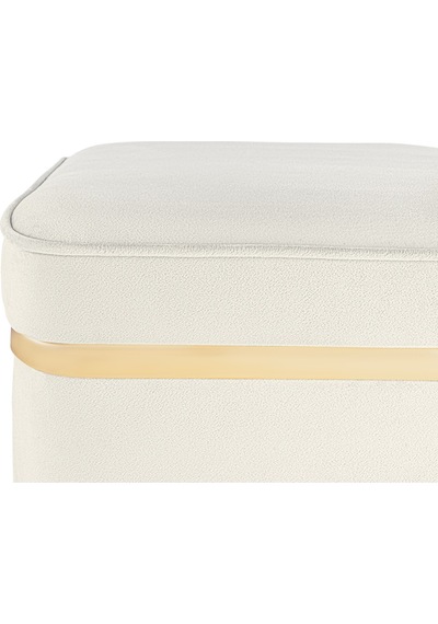 Zengo Gold Twin Line Kare Puf -beyaz Kumaş, Dekoratif Makyaj Masası Pufu-modern Style