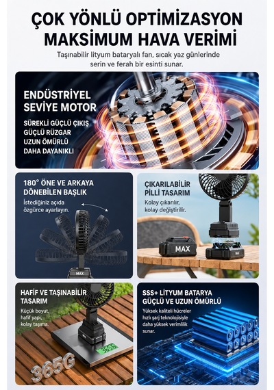 Ezere Airmax Şarjlı Taşınabilir Outdoor Fan Vantilatör St-7997