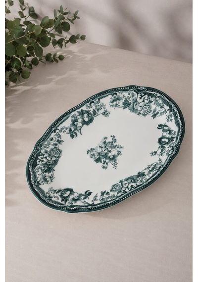 Porser Porselen Velour Green Fulya Kayık Tabak Seti 26cm 2 Parça Çok Renkli