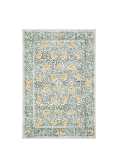 Cool Halı Daisy Mint Yeşili Yıkanabilir Çiçekli Bohem Dokuma Şönil Halı Rustik Tarz Vintage Halı Yeşil