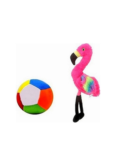 Peluş Flamingo 25 Cm Ve Peluş Top 12 Cm - 2 Ürün 1 Arada Oyuncak Pembe