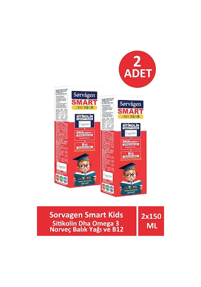 Sorvagen Smart Kids Sıvı Form Sitikolin Dha Omega 3 Norveç Balık Yağı Ve B12 150 Ml 2 Adet