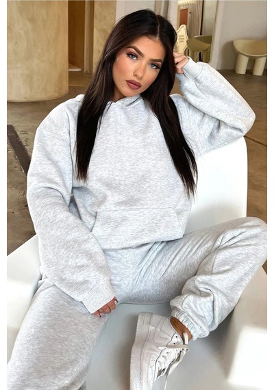 Tarzsokak Düz Gri Dijital Baskılı Kışlık Unisex Eşofman Takımı