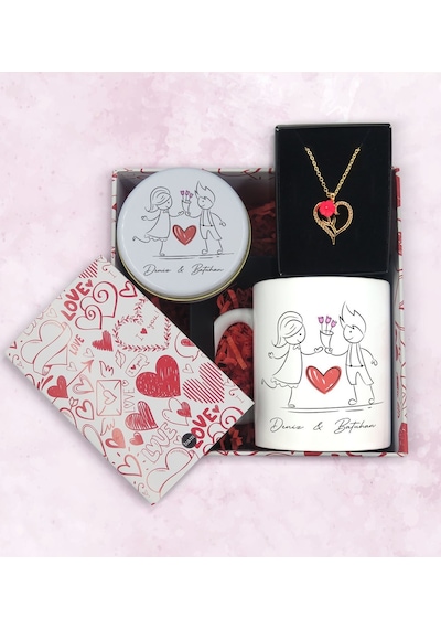 BK Gift Sevgiliye Özel Kutuda Hediye Seti, Kupa Bardak, Sevgili Hediyesi, Aşk Kolyesi, Kokulu Mum,Yıl Dönümü Hediyesi-1