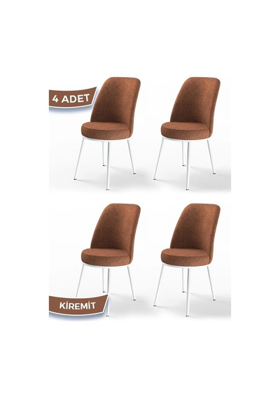 Canisa Dexa Serisi, Üst Kalite Mutfak Sandalyesi,4 Adet Kiremit Sandalye, Metal Beyaz İskeletli Kiremit Sandalye Beyaz Ayakk