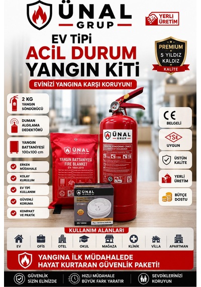 Ev Tipi Acil Durum Yangın Kiti 2kgyangıntüpü Duman Algılama Dedektörü Yangın Battaniyesi
