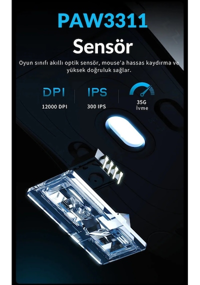 Aj179v2 Max 3 Modlu Kablolu-2.4ghz-bluetooth 1000hz 12.000 Dpı-paw 3311 Optik Sensör Oyuncu Mouse Diğer