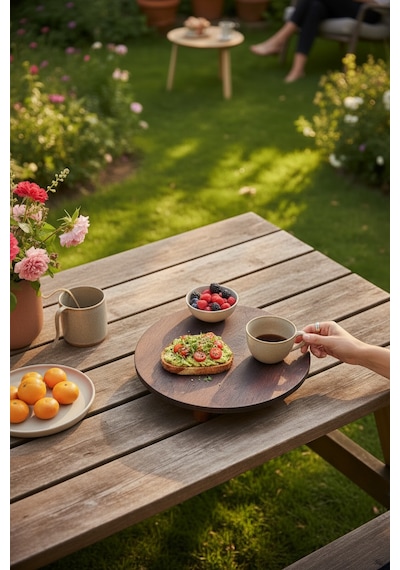 Akayev Ahşap Ayaklı 21 Cm Yuvarlak Sunumluk Kahverengi