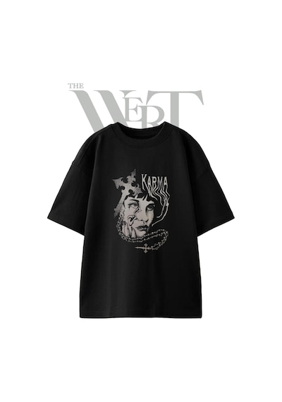 Thewert Karma Rosary Tasarım Baskılı Ünisex Siyah Oversize T-shirt