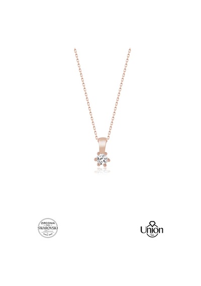 Union Swarovski Zirconia Kadın Pırlanta Montür Rose Gümüş Kolye
