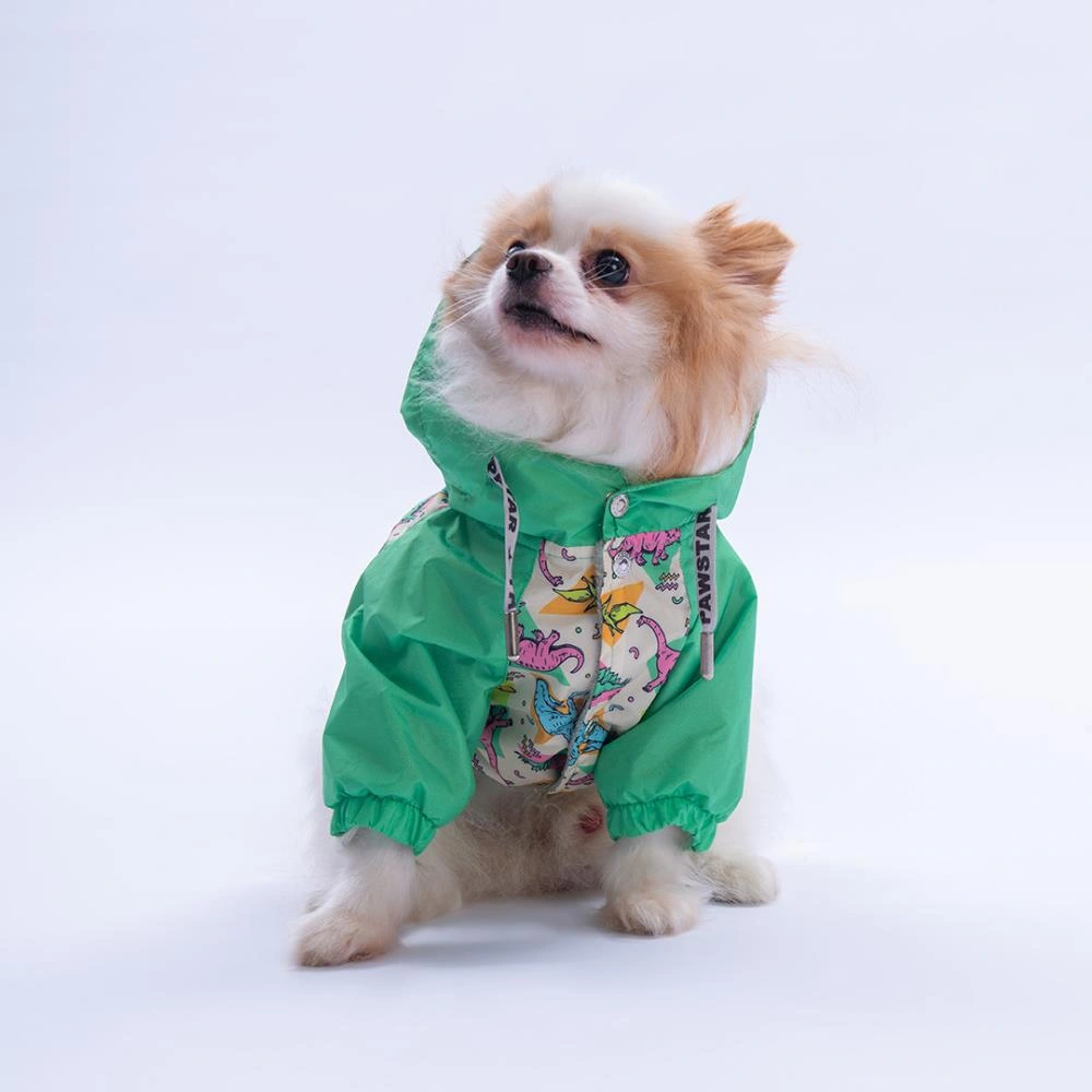 Denver Dino Yeşil Dinozor Desenli Köpek Mont Köpek Yağmurluk Köpek Kıyafeti Köpek Elbisesi