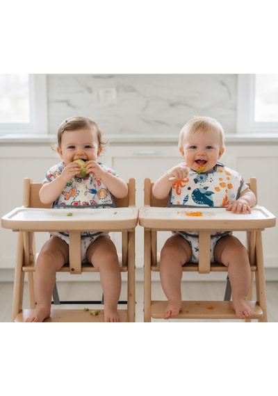 Yorni 2 Adet Ekonomik Set 6-24 AyFamily Ve Sea Desen, Sıvı Geçirmeyen, Cepli, Cırtlı Mama Önlüğü, Önlük Beyaz