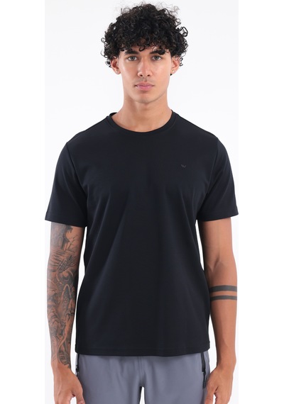 Rowinger Modal İnterlock Kumaş Minimal Logolu Bisiklet Yaka Erkek Spor T-shirt Siyah