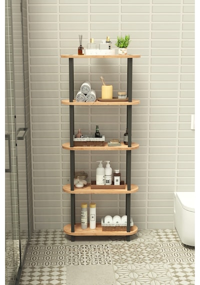 Soft 5 Katlı Banyo Düzenleyici Çok Raflı Banyo Organizeri Çok Amaçlı Banyo Düzenleyici - Meşe Meşe